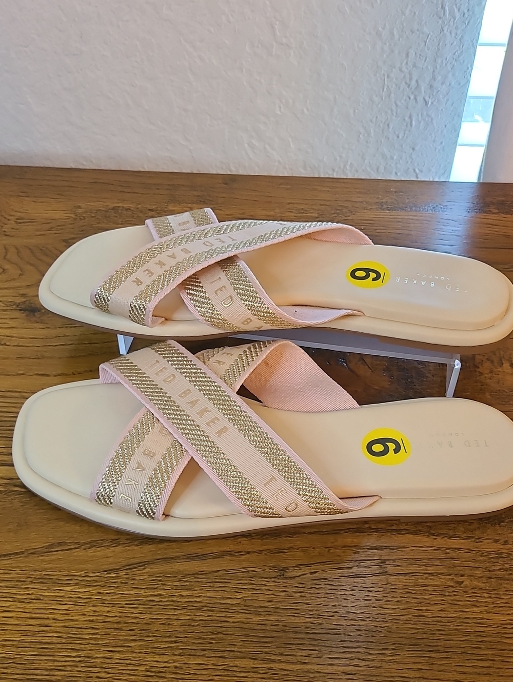 Ted Baker Blush Pink Metallic-Trim Crossband Slide Sandals